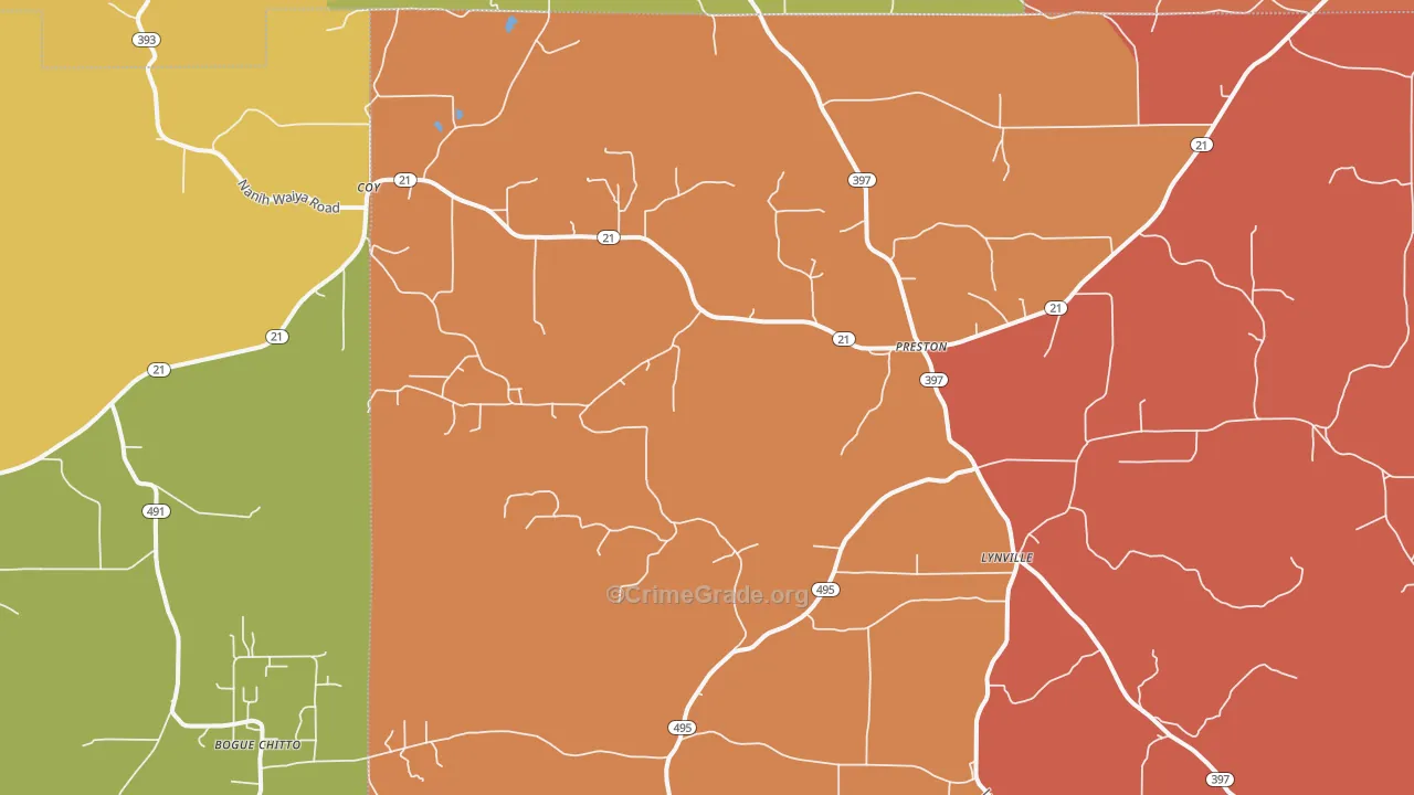 Preston, MS Map of Theft Rates