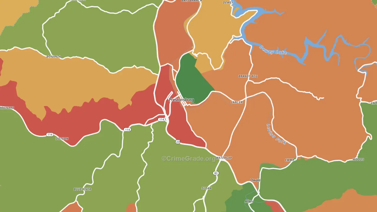 Prestonsburg, KY Map of Theft Rates