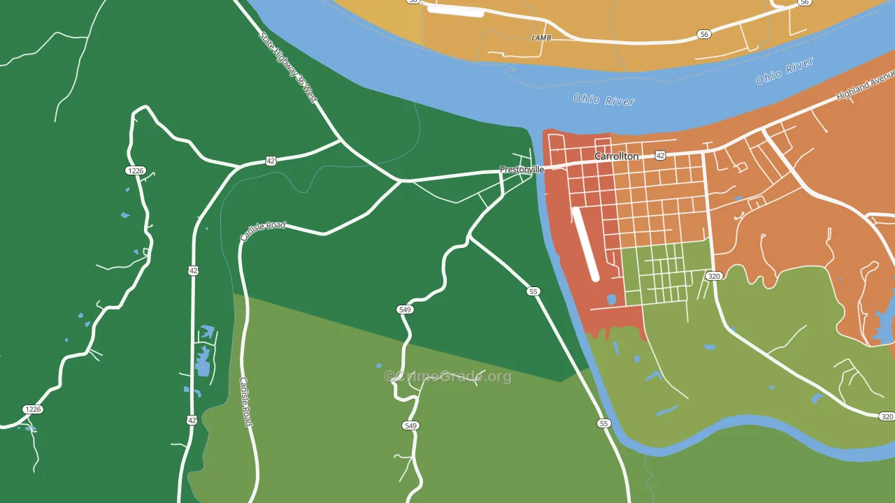Prestonville, KY Map of Theft Rates