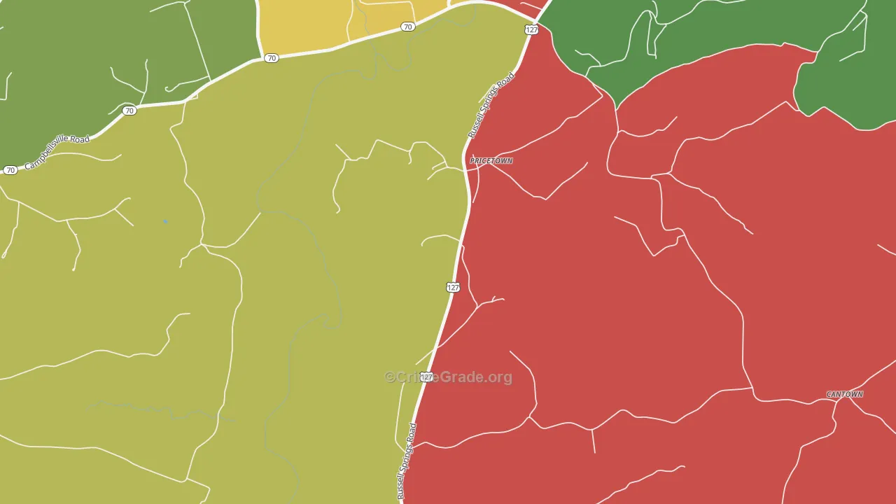 Pricetown, KY Map of Theft Rates