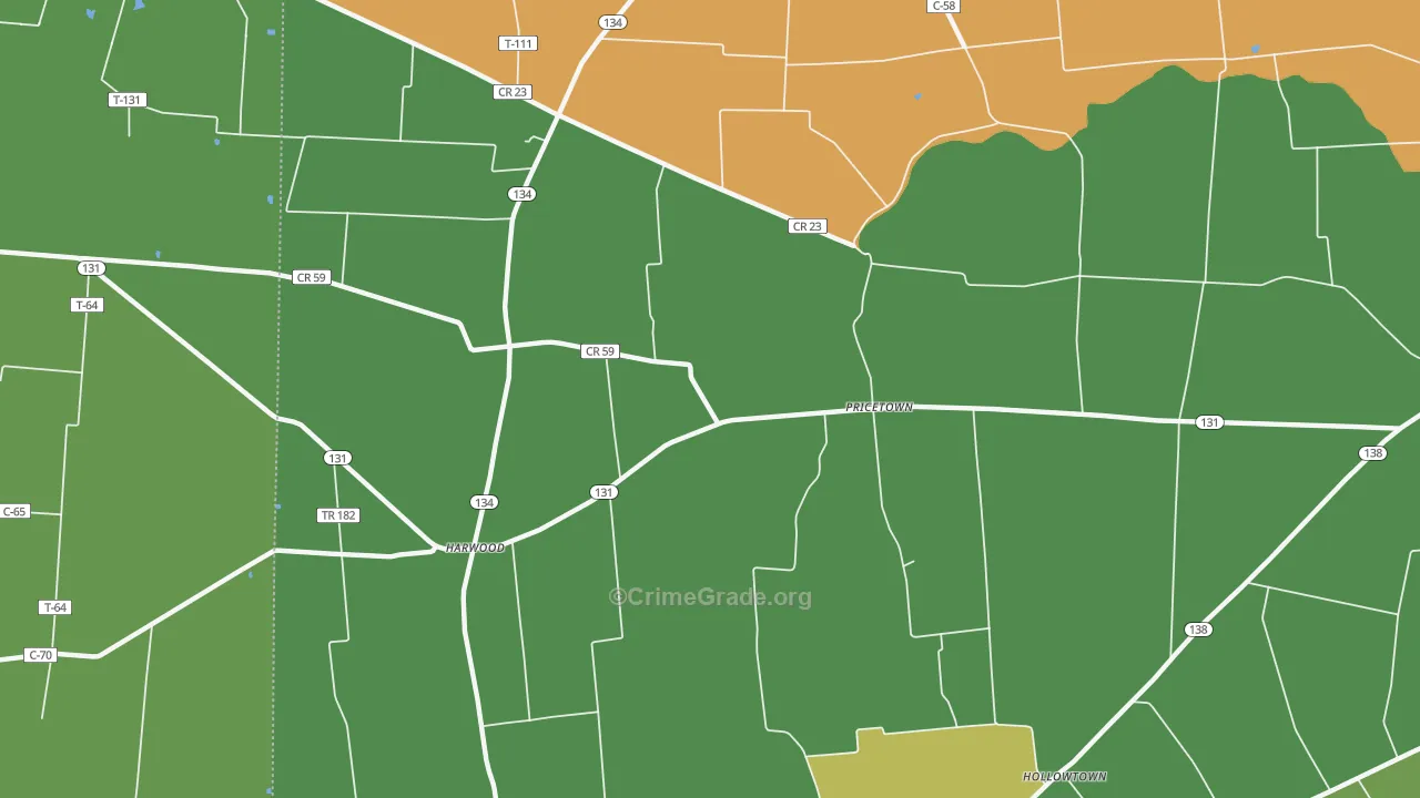 Pricetown, OH Map of Theft Rates