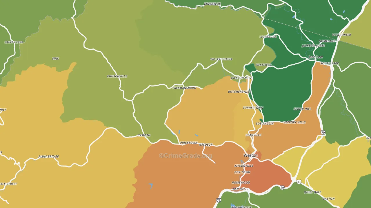 Pricetown, WV Map of Theft Rates