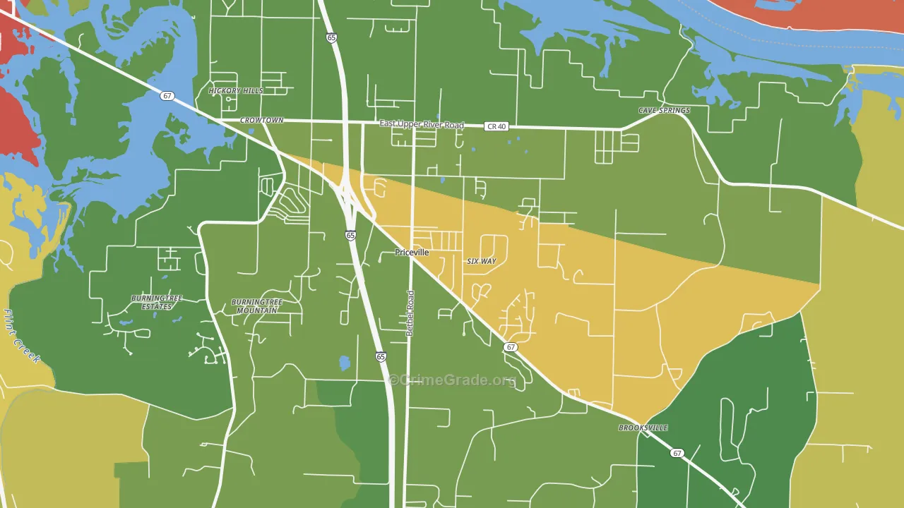 Priceville, AL Map of Theft Rates