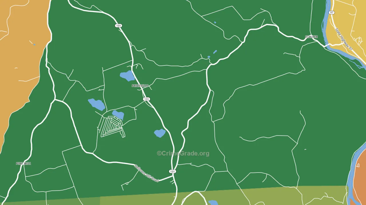 Priceville, PA Map of Theft Rates