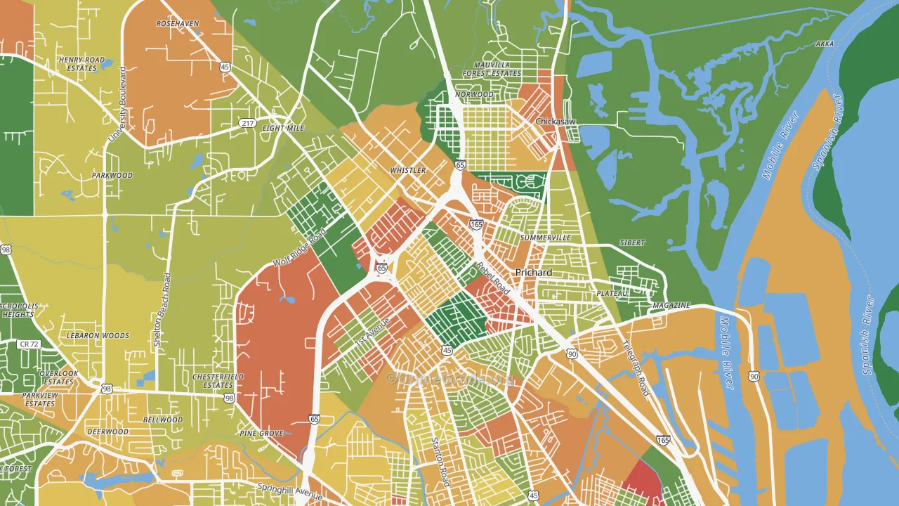 Prichard, AL Map of Theft Rates