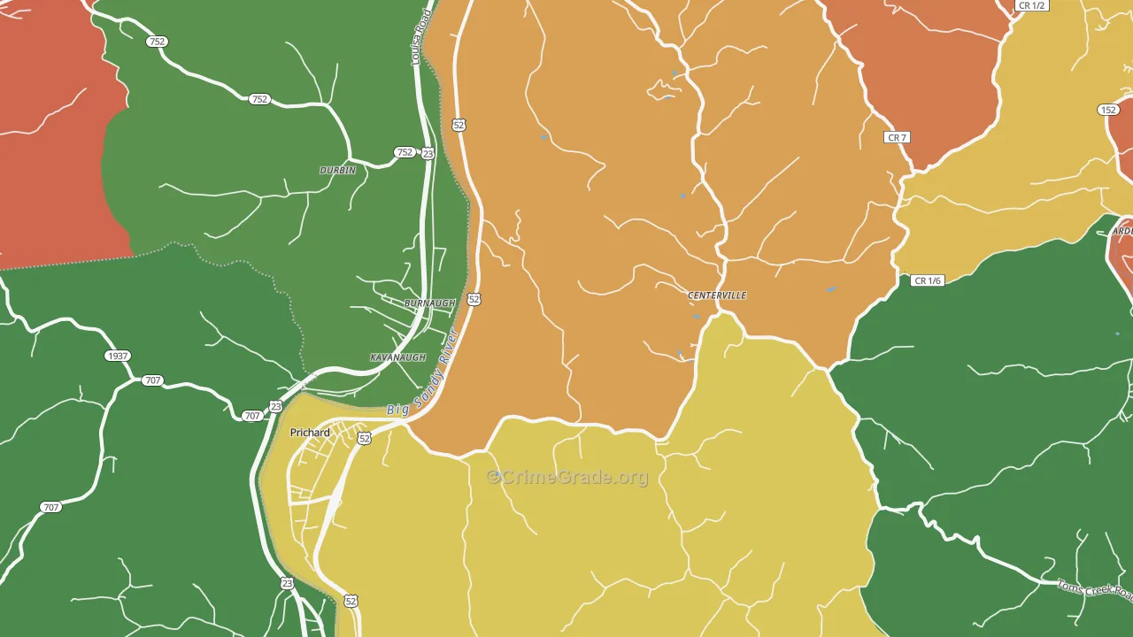 Prichard, WV Map of Theft Rates