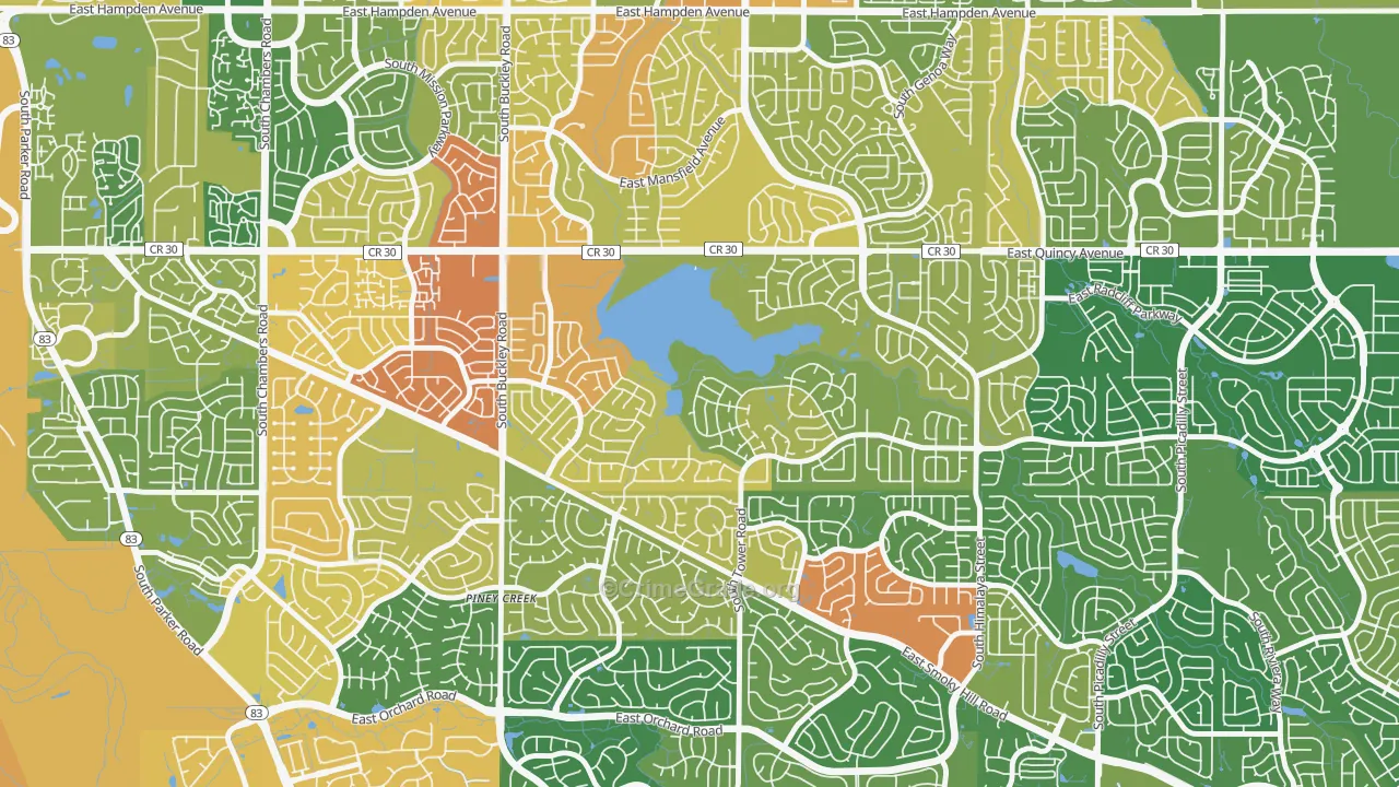 Prides Crossing, Aurora, CO Map of Theft Rates