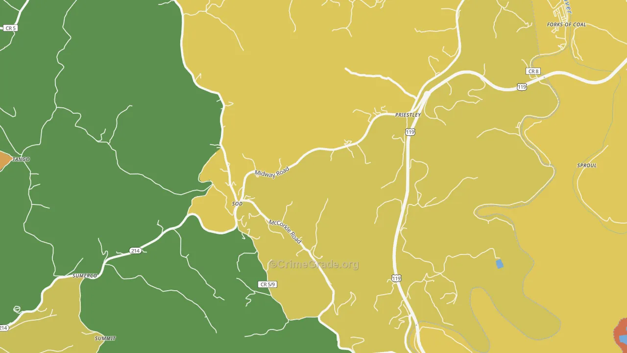 Priestley, WV Map of Theft Rates