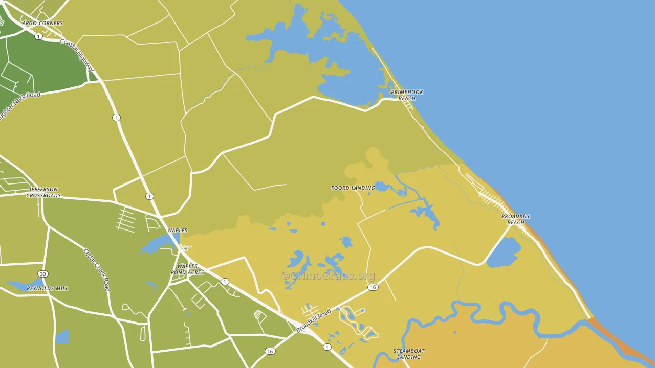 Primehook Beach, DE Map of Theft Rates