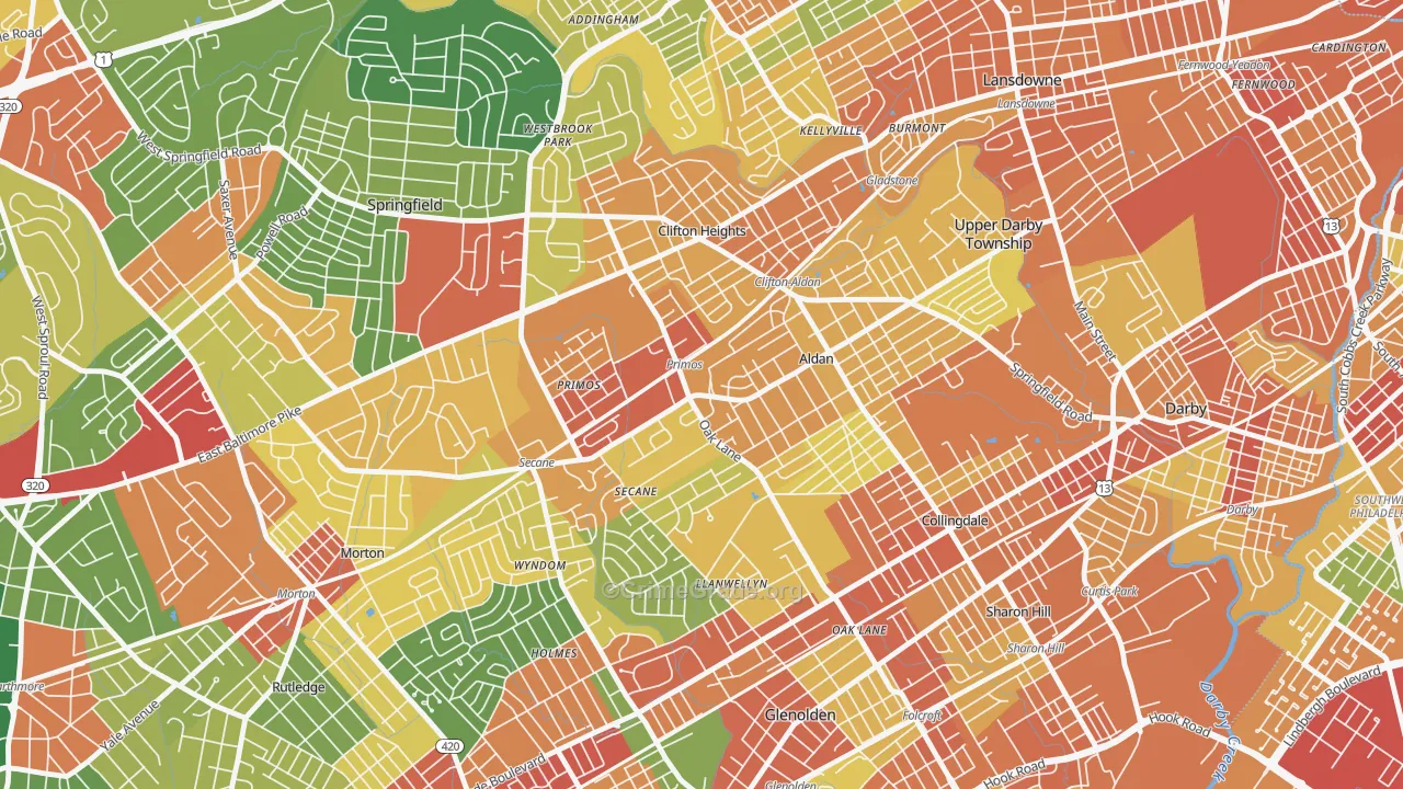 Primos, PA Map of Theft Rates