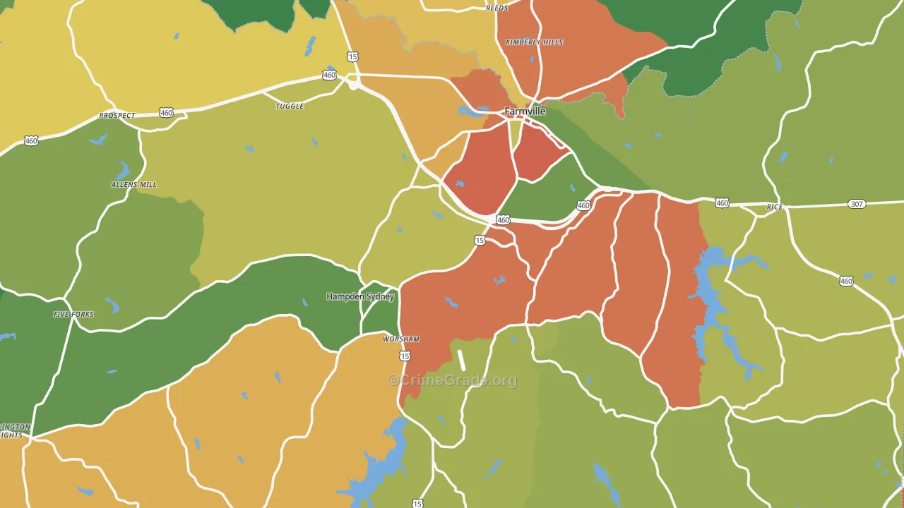 Prince Edward County, VA Map of Theft Rates