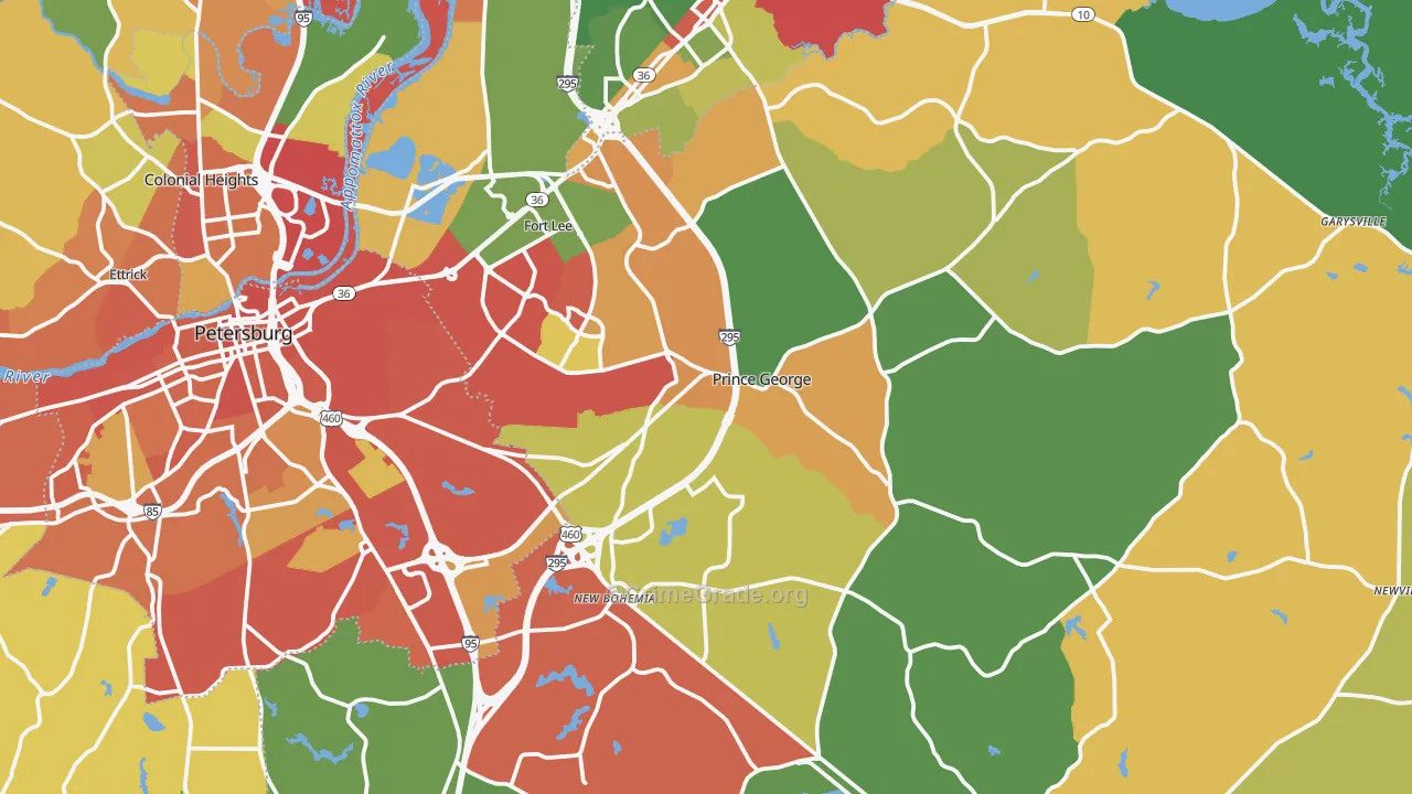 Prince George County, VA Map of Theft Rates
