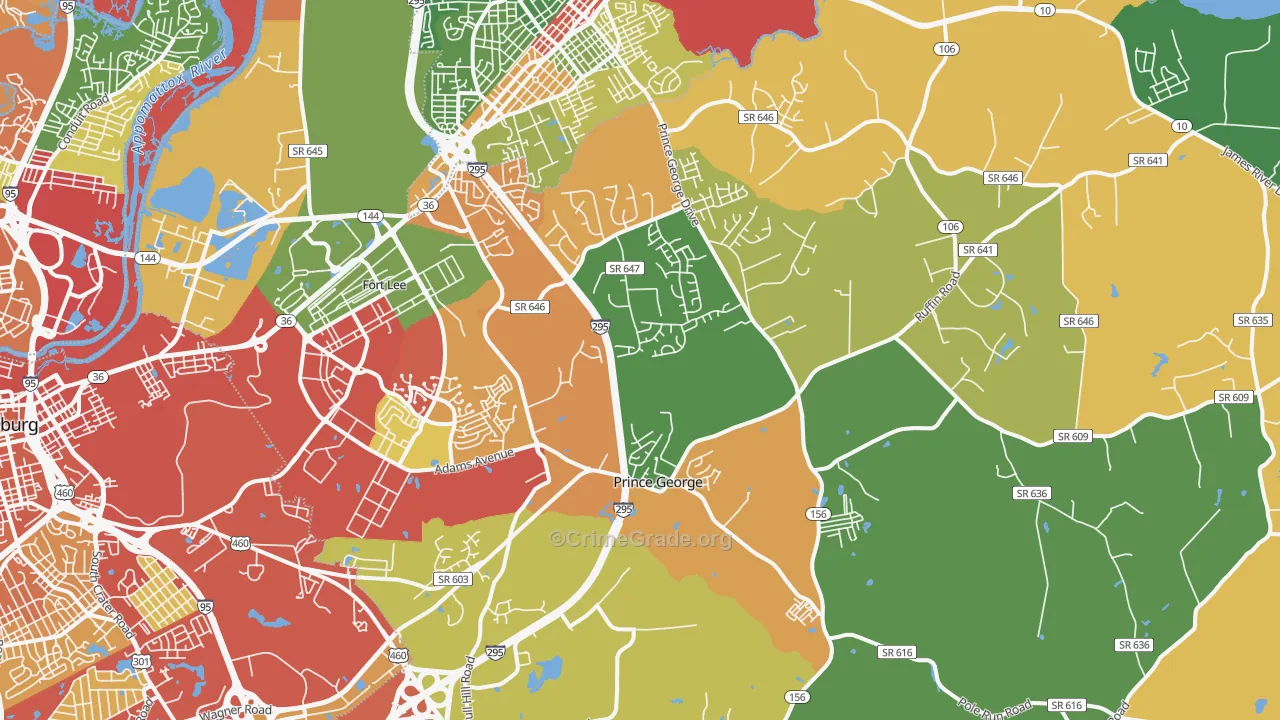 Prince George, VA Map of Theft Rates