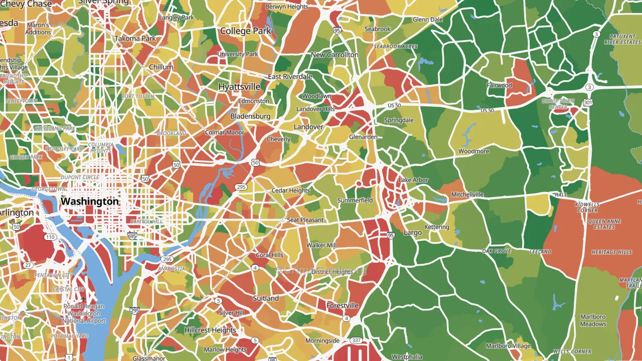 Prince George's County, MD Map of Theft Rates