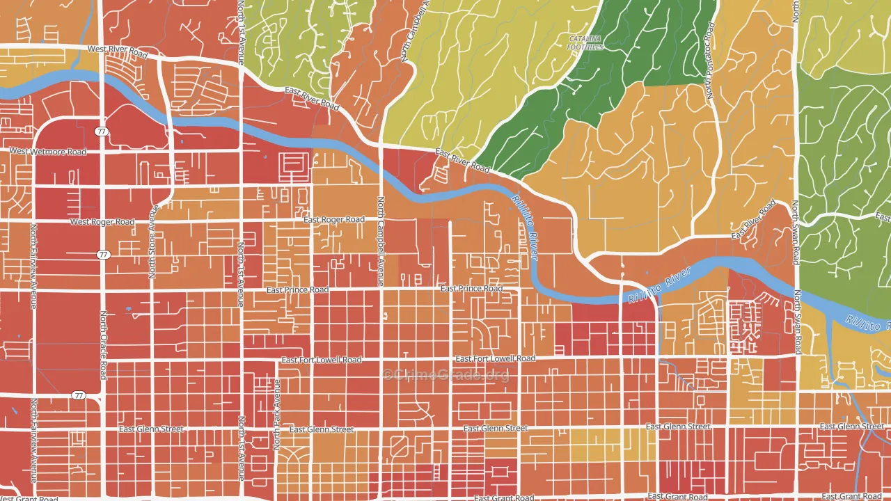 Prince Tucson, Tucson, AZ Map of Theft Rates