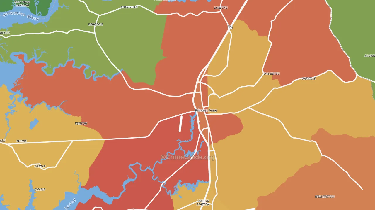 Princess Anne, MD Map of Theft Rates