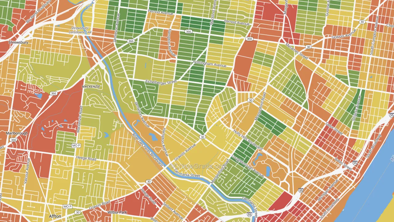 Princeton Heights, St. Louis, MO Map of Theft Rates