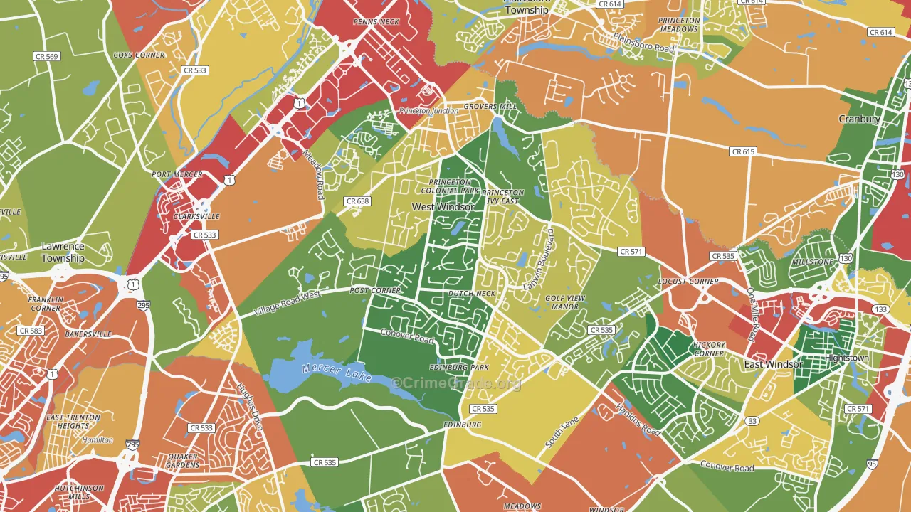 Princeton Junction, NJ Map of Theft Rates