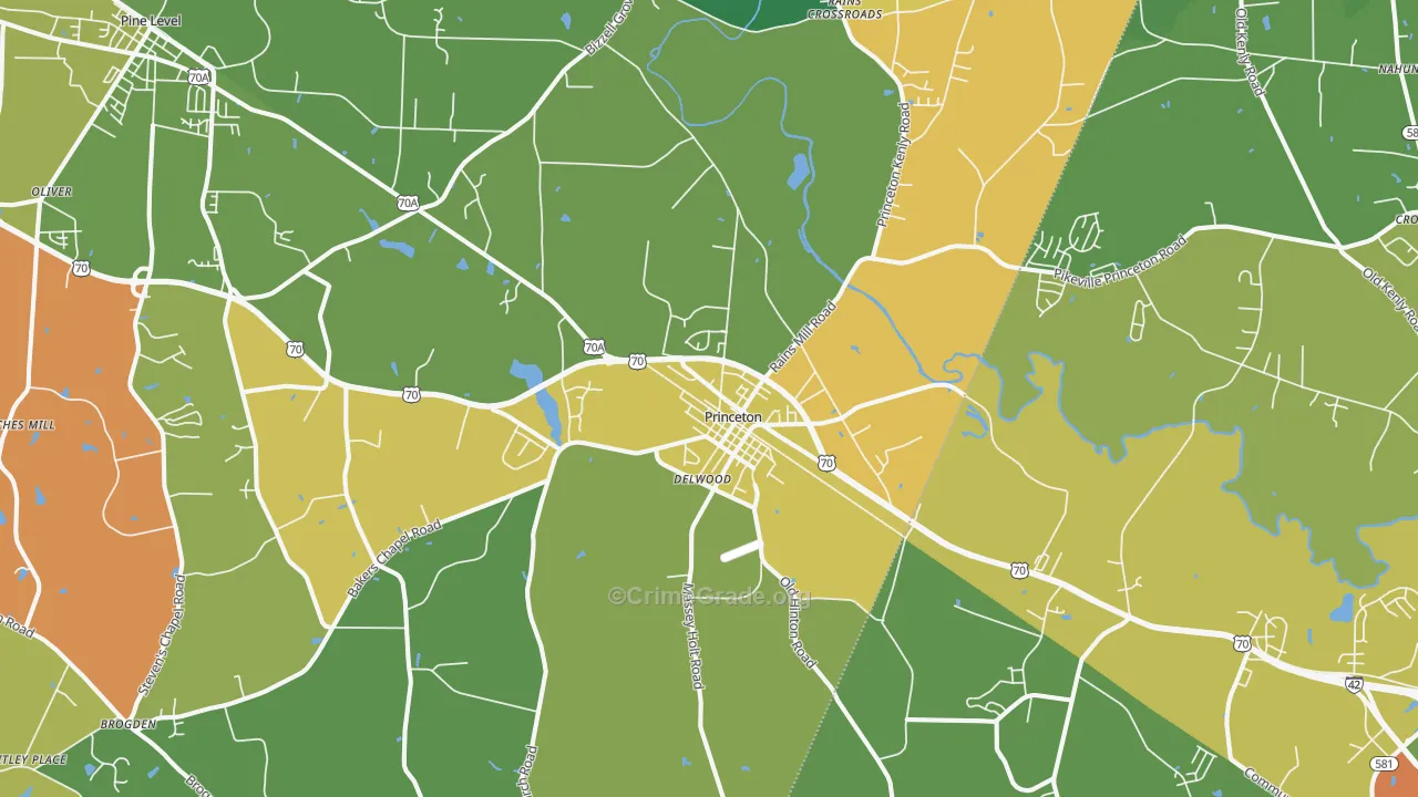 Princeton, NC Map of Theft Rates