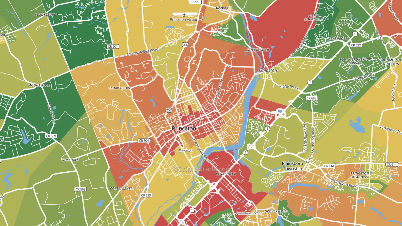 Princeton, NJ Map of Theft Rates