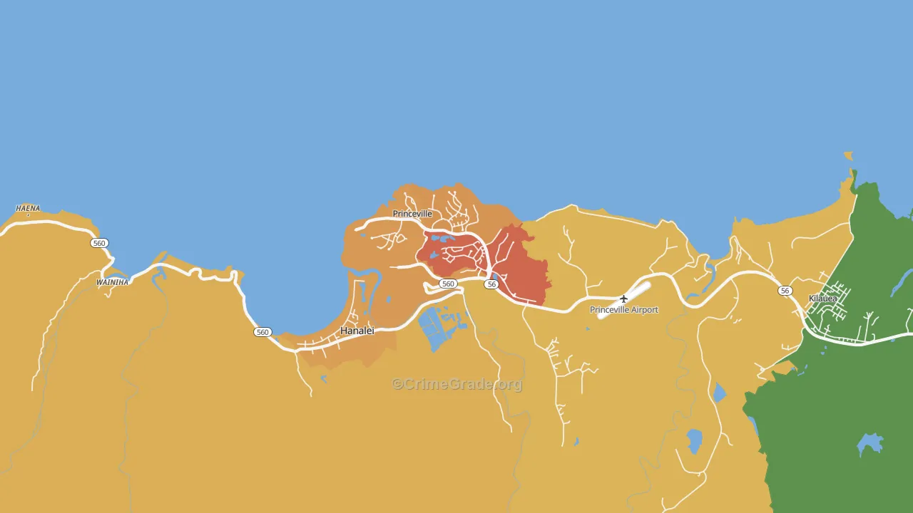 Princeville, HI Map of Theft Rates