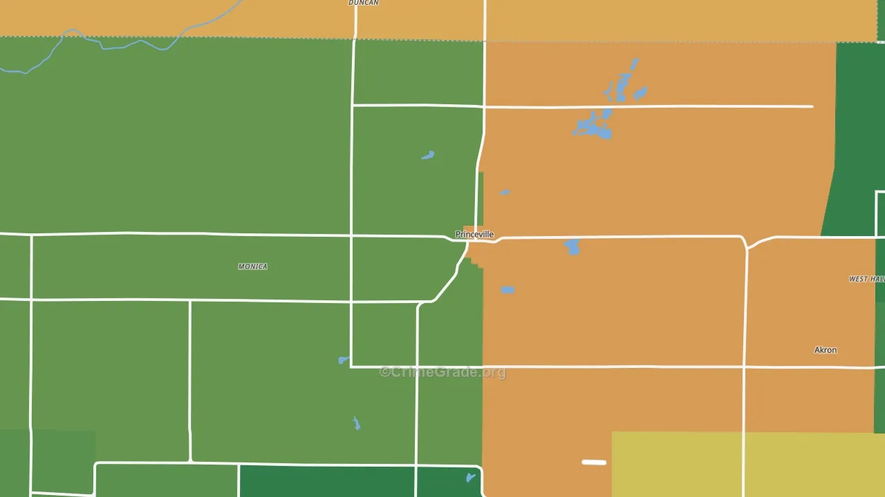 Princeville, IL Map of Theft Rates