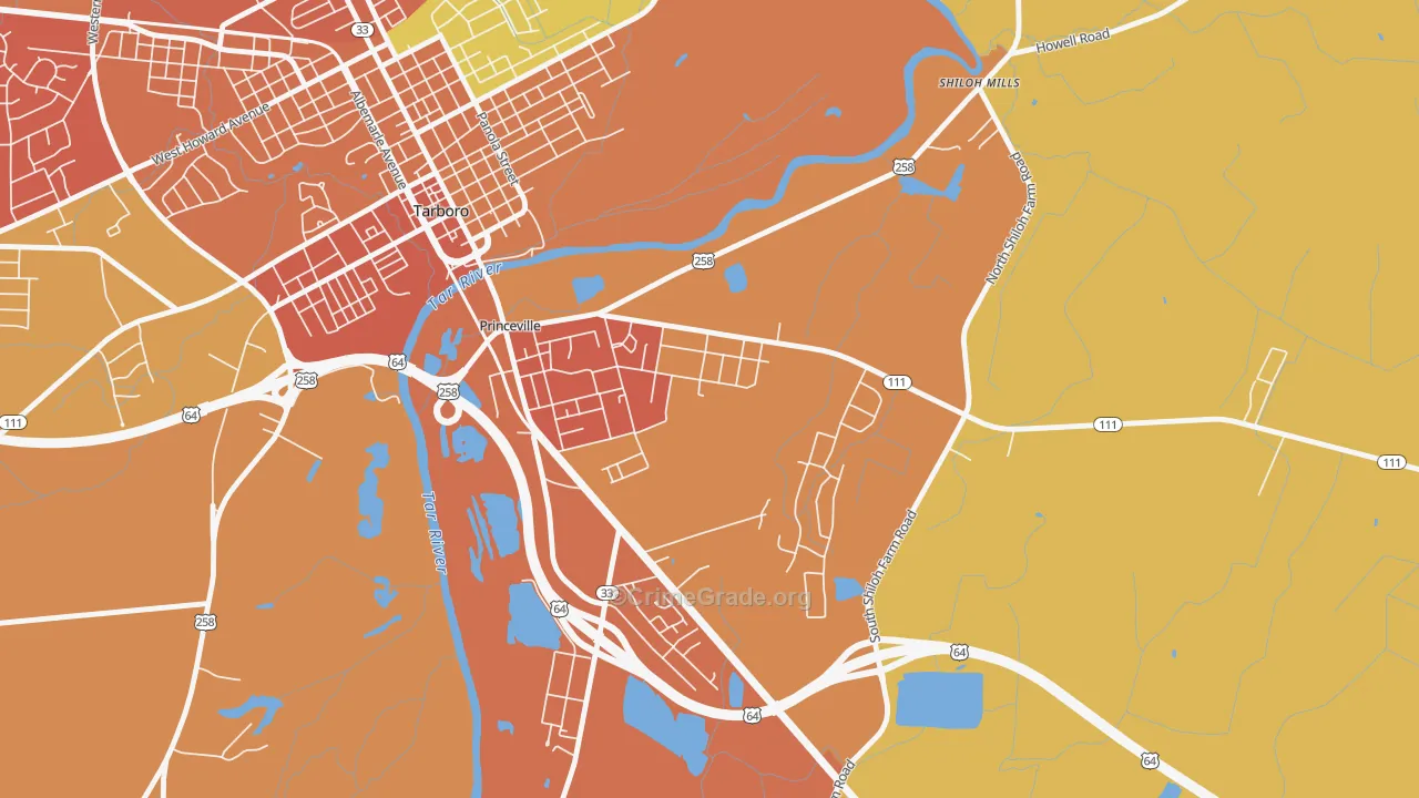 Princeville, NC Map of Theft Rates