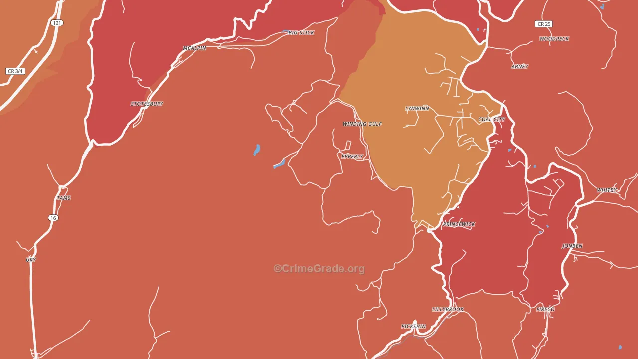 Princewick, WV Map of Theft Rates