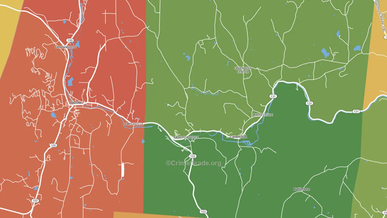 Proctorsville, VT Map of Theft Rates