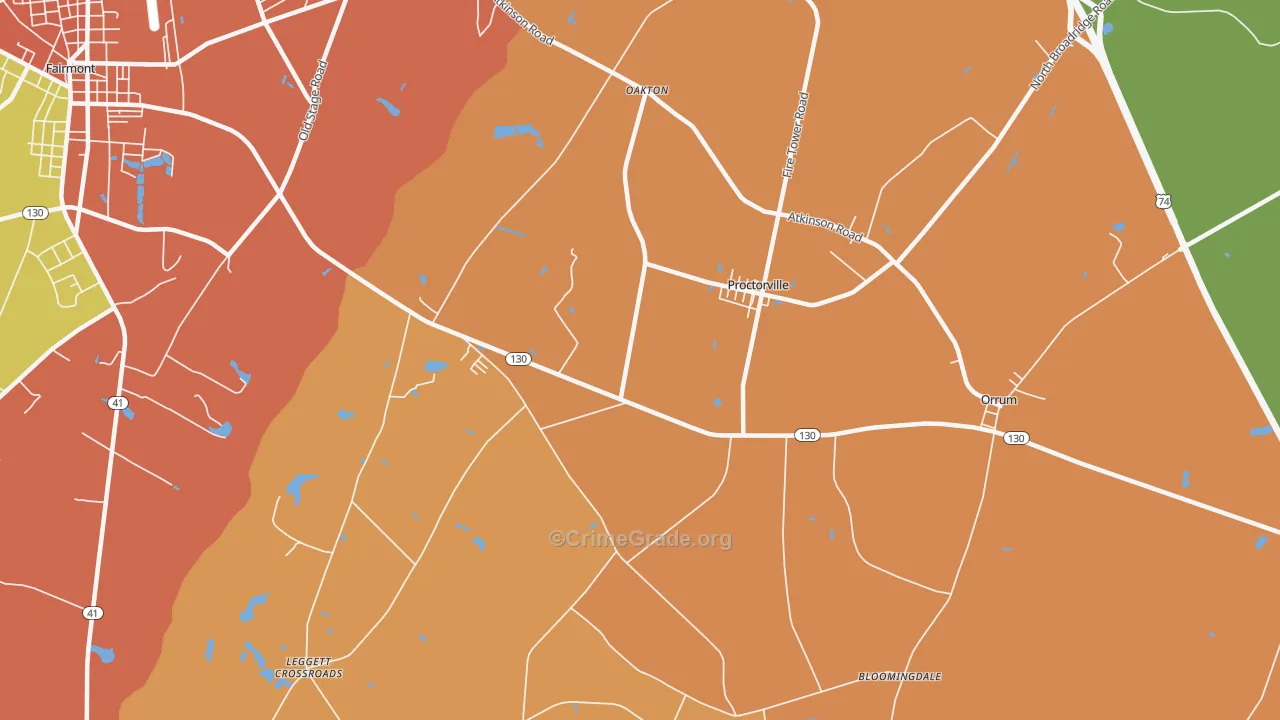 Proctorville, NC Map of Theft Rates