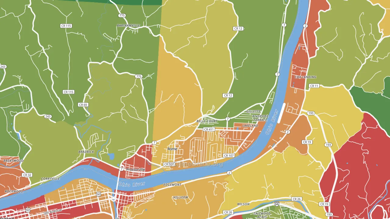 Proctorville, OH Map of Theft Rates