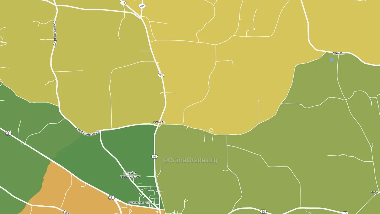 Pronto, AL Map of Theft Rates