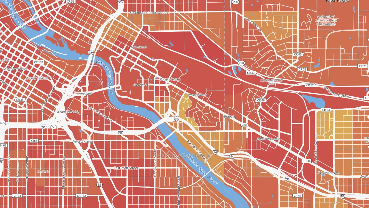 Prospect Park, Minneapolis, MN Map of Theft Rates