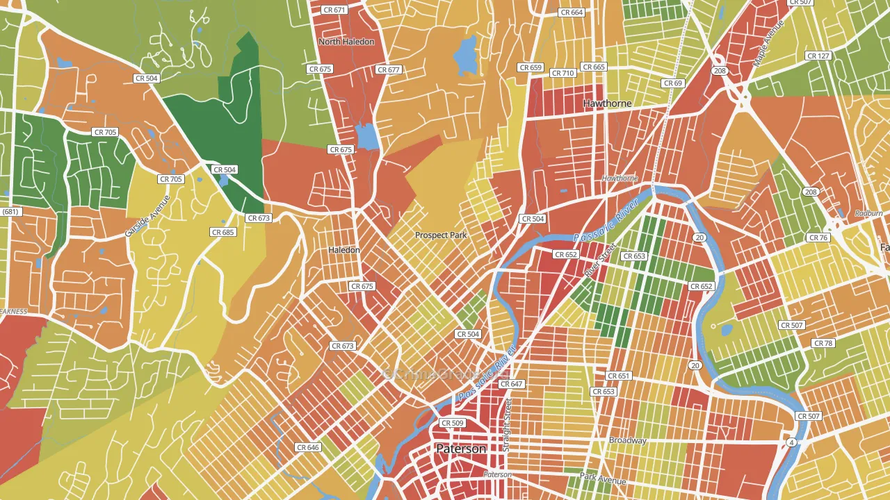 Prospect Park, NJ Map of Theft Rates