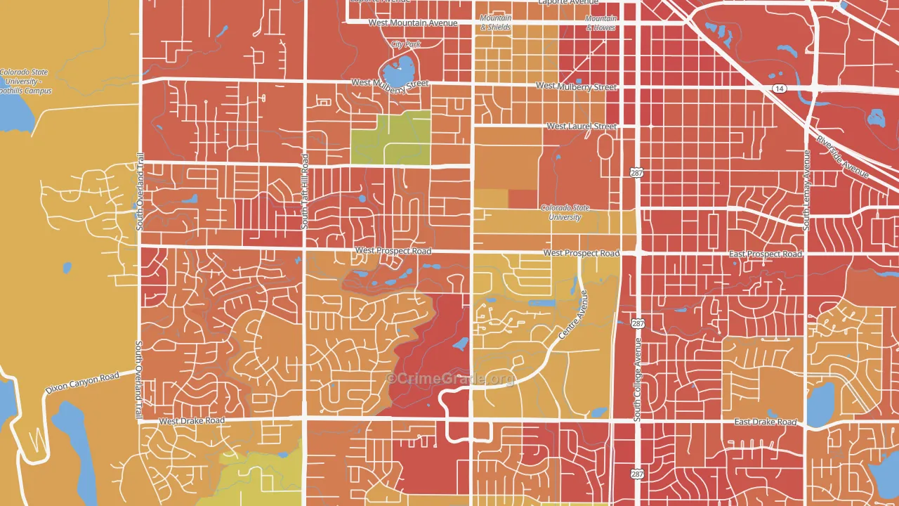 Prospect-Shields, Fort Collins, CO Map of Theft Rates