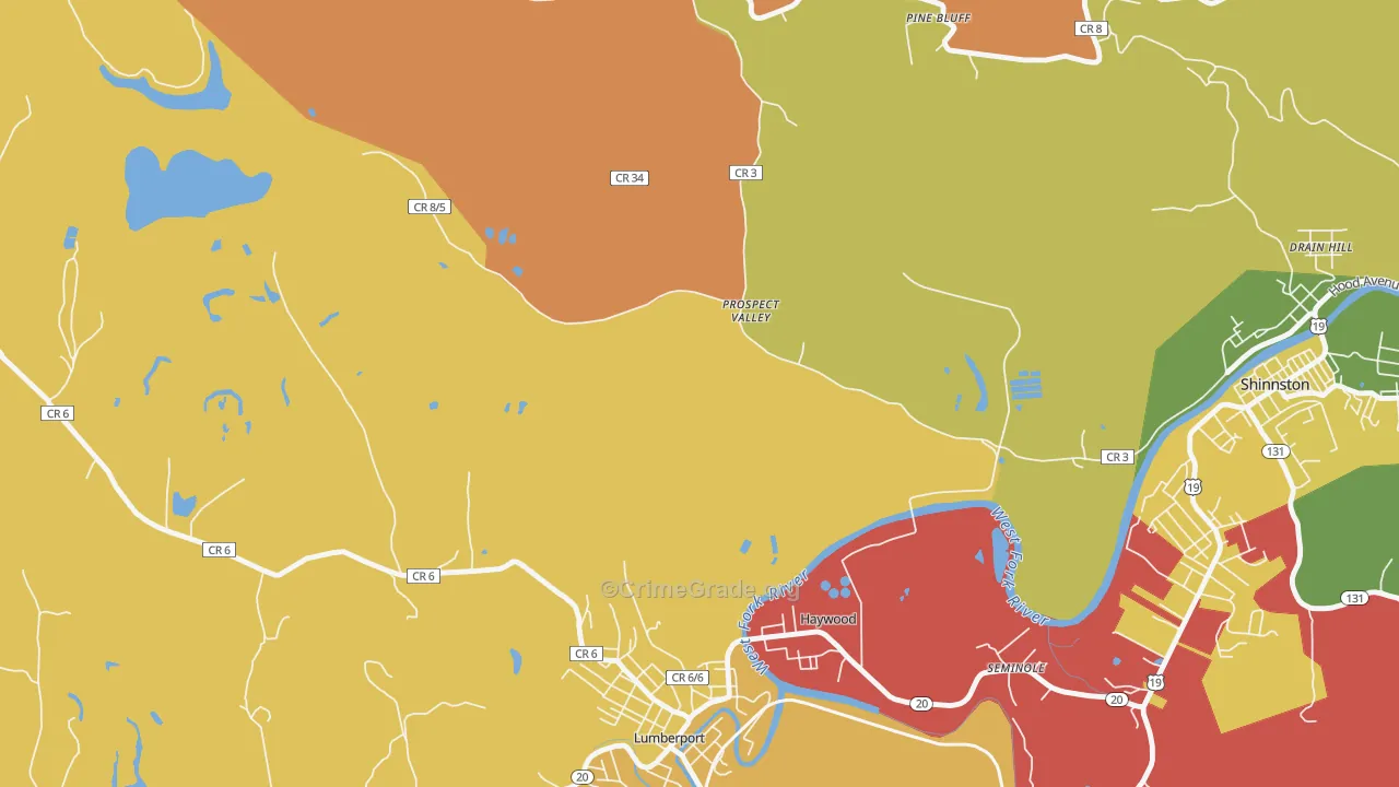 Prospect Valley, WV Map of Theft Rates