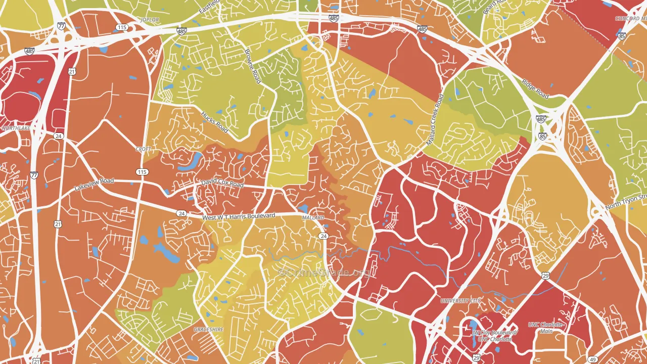 Prosperity Church Road, Charlotte, NC Map of Theft Rates