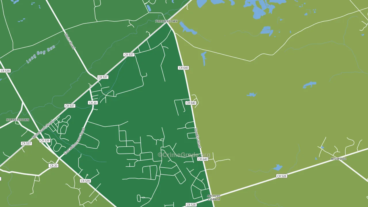 Prospertown, NJ Map of Theft Rates