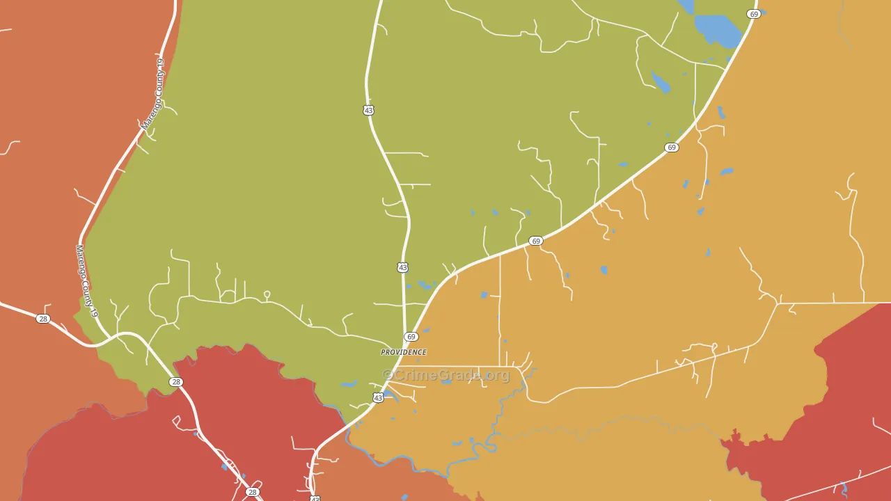 Providence, AL Map of Theft Rates