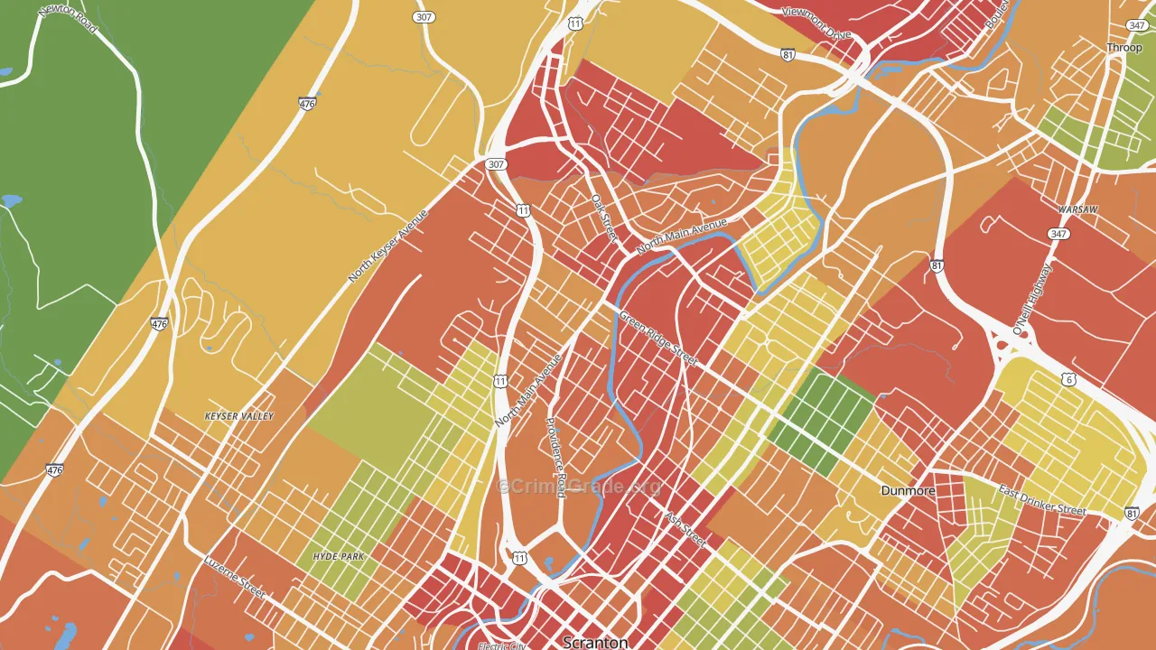 Providence, Scranton, PA Map of Theft Rates