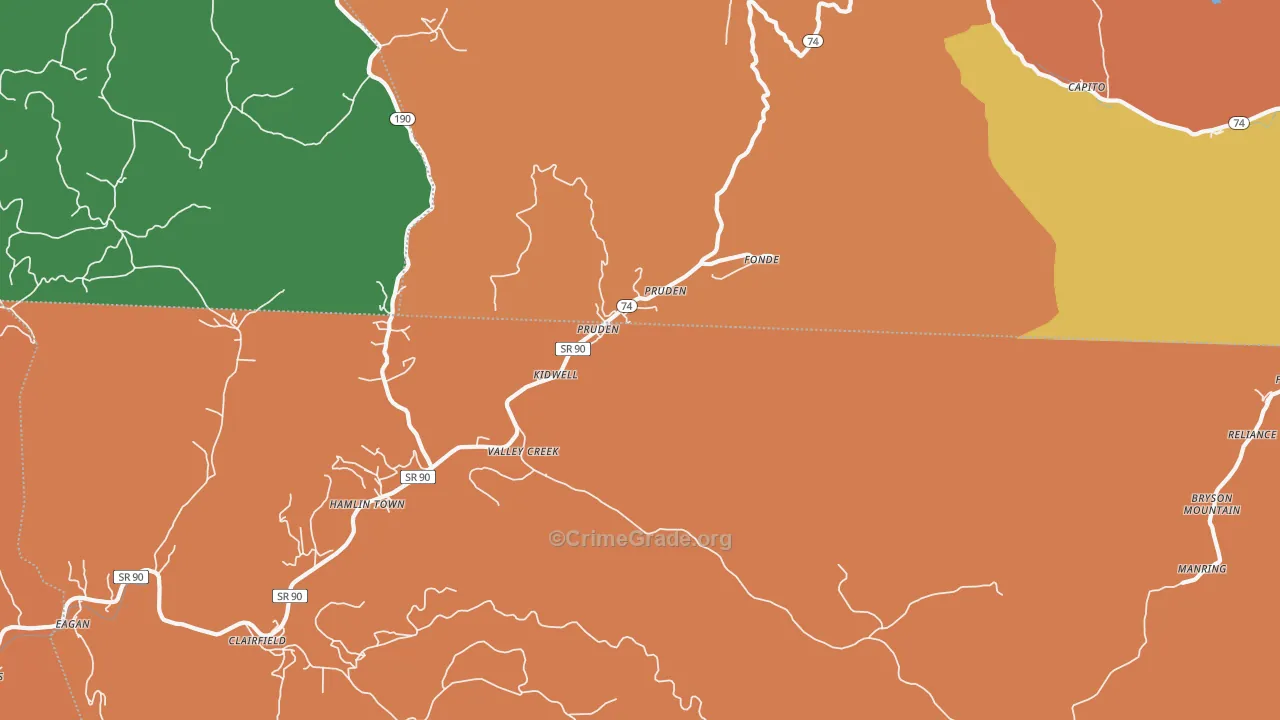 Pruden, TN Map of Theft Rates