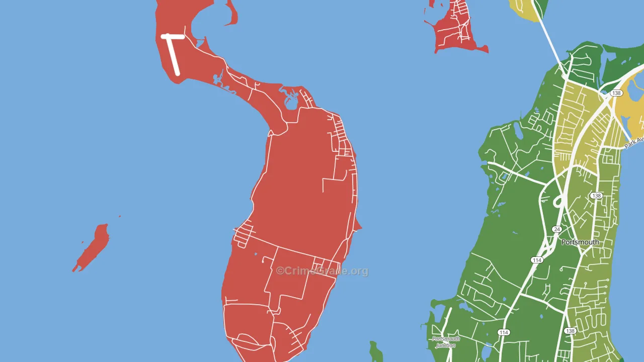 Prudence Island, RI Map of Theft Rates
