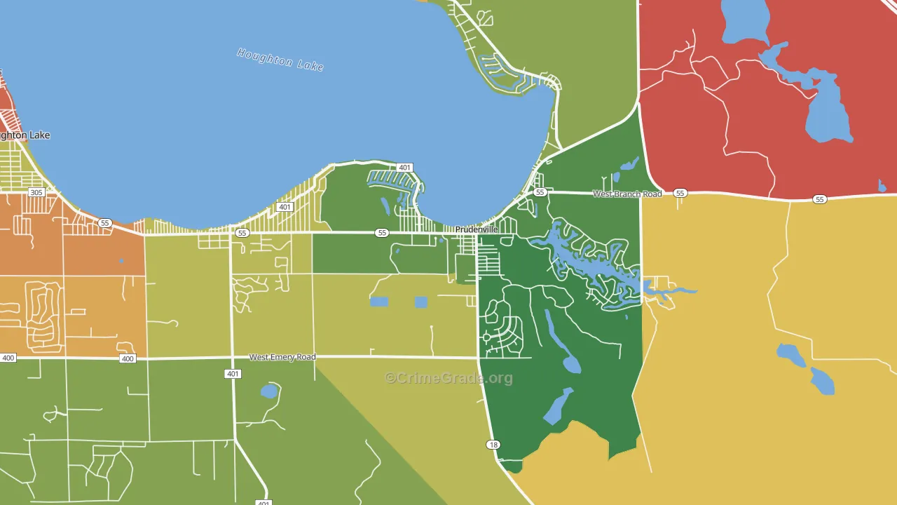 Prudenville, MI Map of Theft Rates