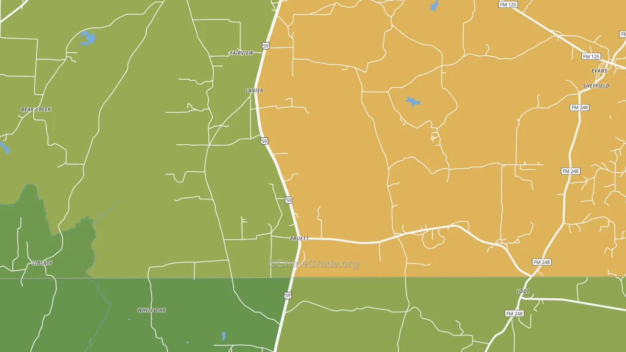 Pruett, TX Map of Theft Rates