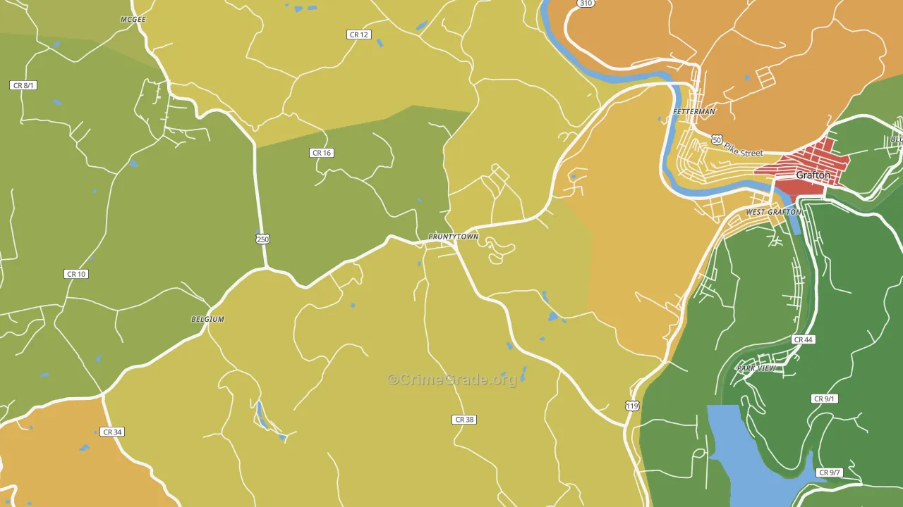 Pruntytown, WV Map of Theft Rates
