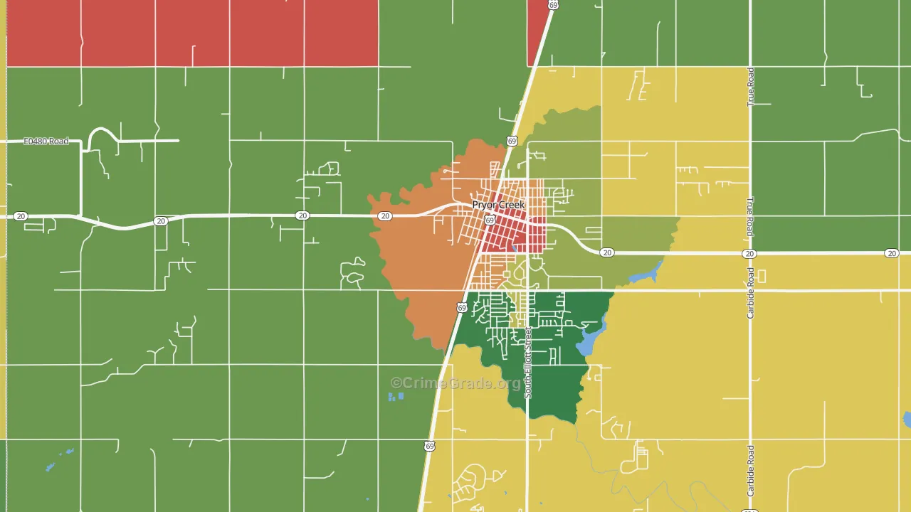 Pryor Creek, OK Map of Theft Rates