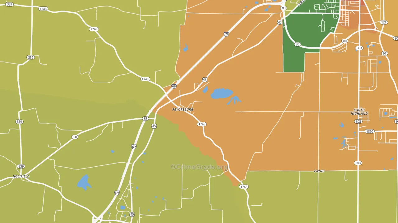 Pryorsburg, KY Map of Theft Rates