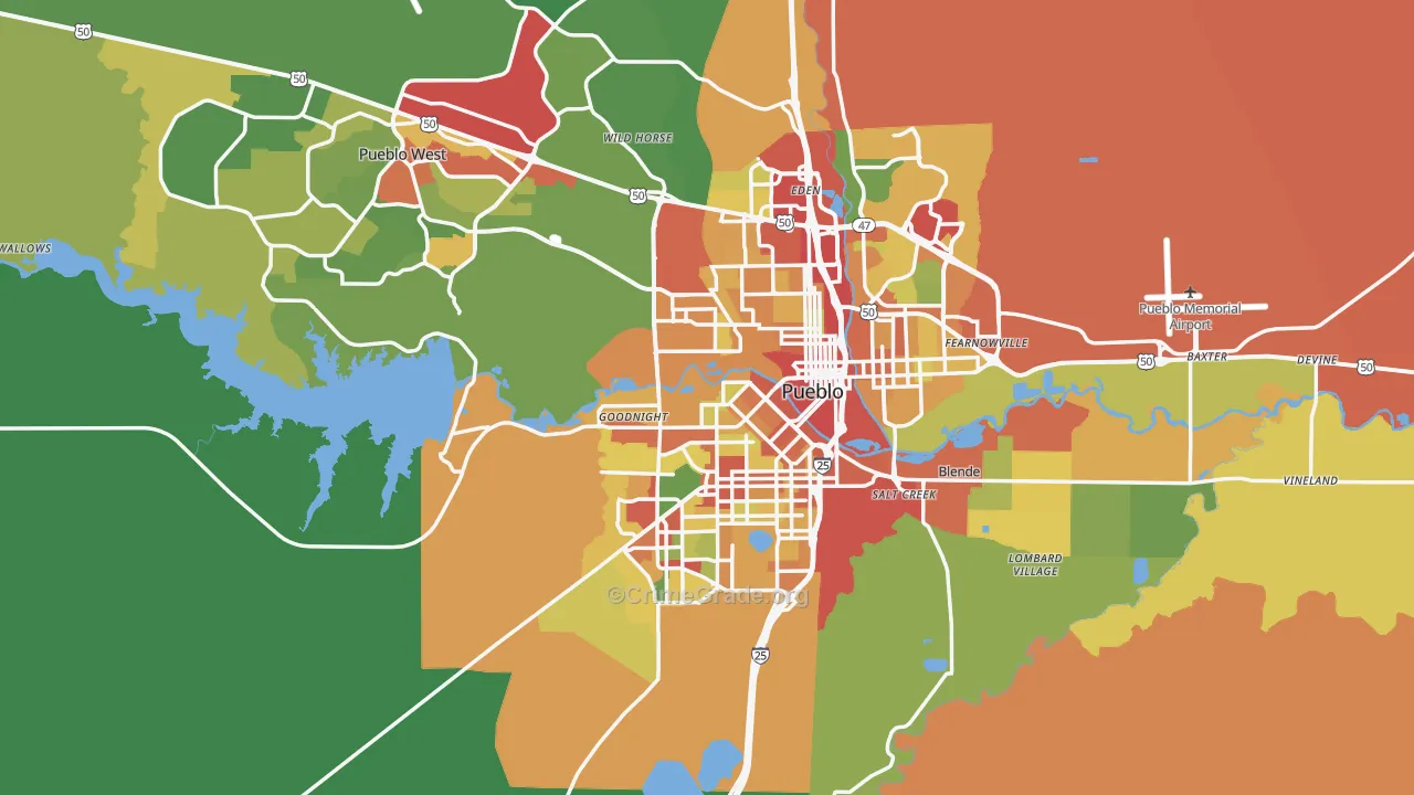 Pueblo County, CO Map of Theft Rates