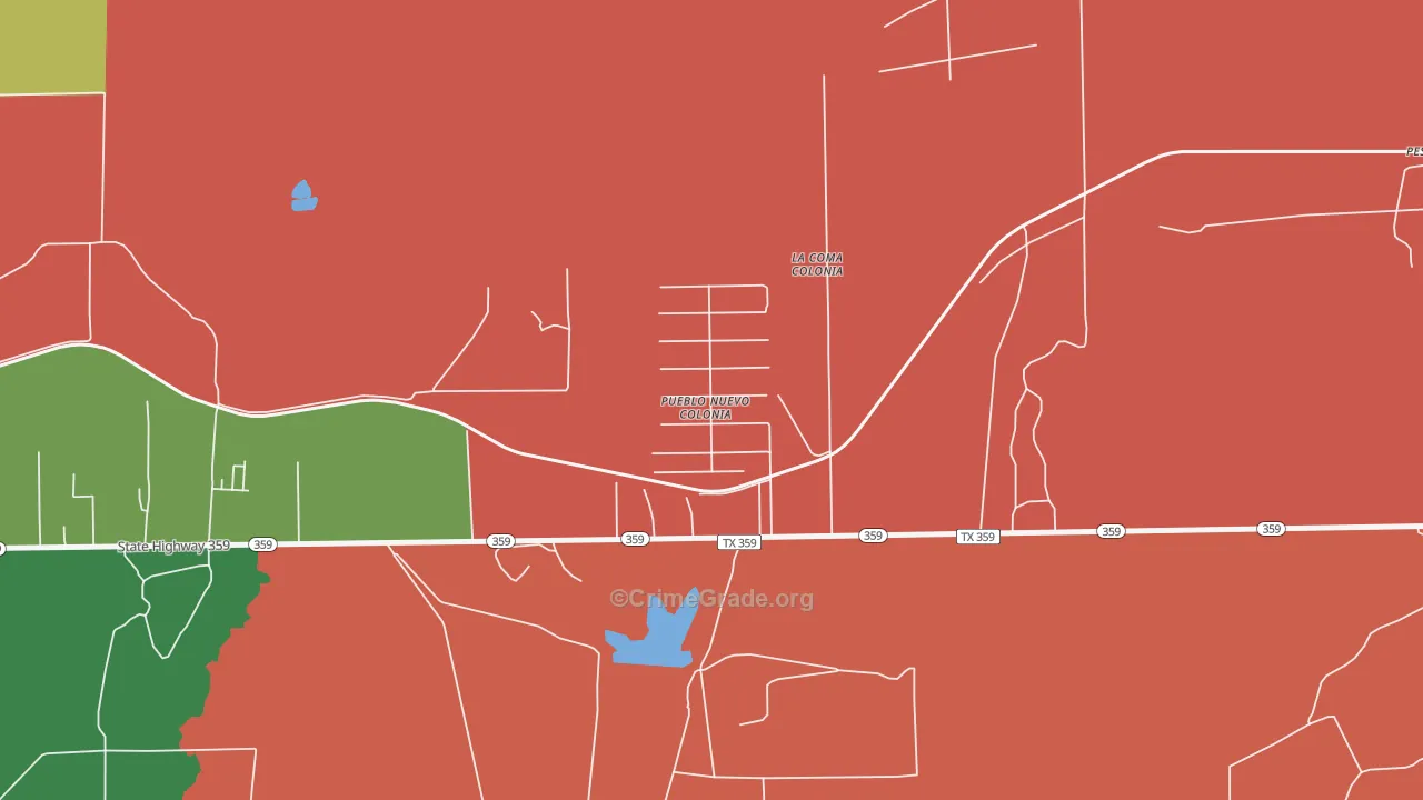 Pueblo Nuevo, TX Map of Theft Rates
