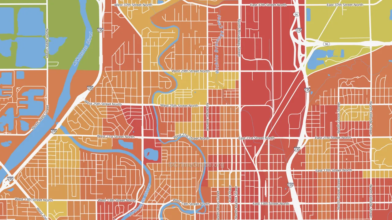 Pueblo, Wichita, KS Map of Theft Rates